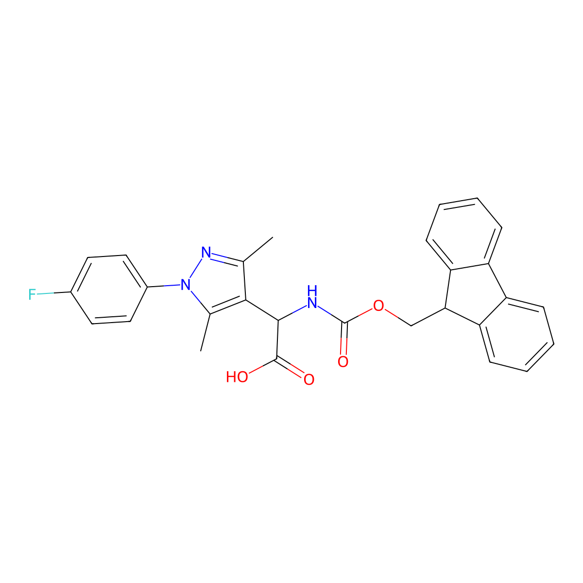 2-({[(9H-fluoren-9-yl)methoxy]carbonyl}amino)-2-[1-(4-fluorophenyl)-3,5-dimethyl-1H-pyrazol-4-yl]acetic acid molecular structure, CAS 2137481-98-0
