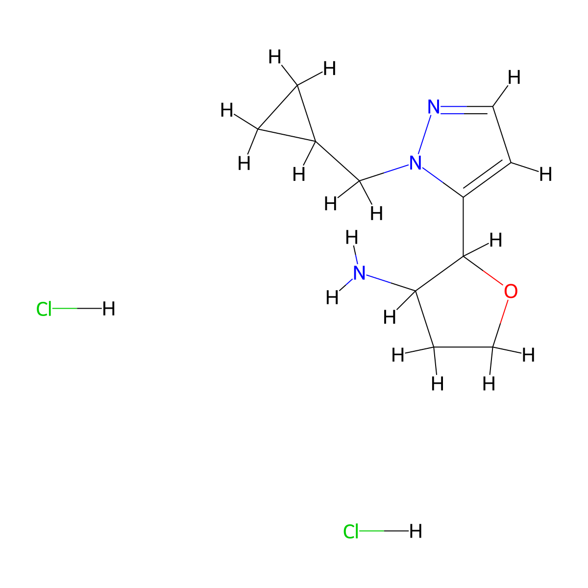 2-[1-(cyclopropylmethyl)-1H-pyrazol-5-yl]oxolan-3-amine dihydrochloride molecular structure, CAS 2137482-46-1