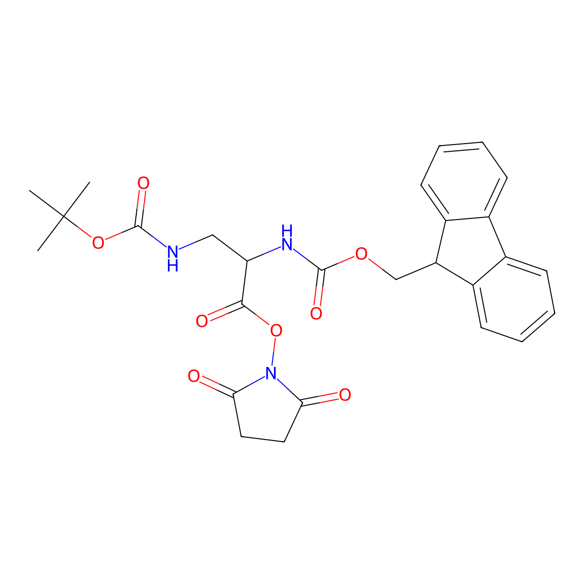 2,5-Dioxopyrrolidin-1-yl (S)-2-((((9H-fluoren-9-yl)methoxy)carbonyl)amino)-3-((tert-butoxycarbonyl)amino)propanoate molecular structure, CAS 2137482-71-2