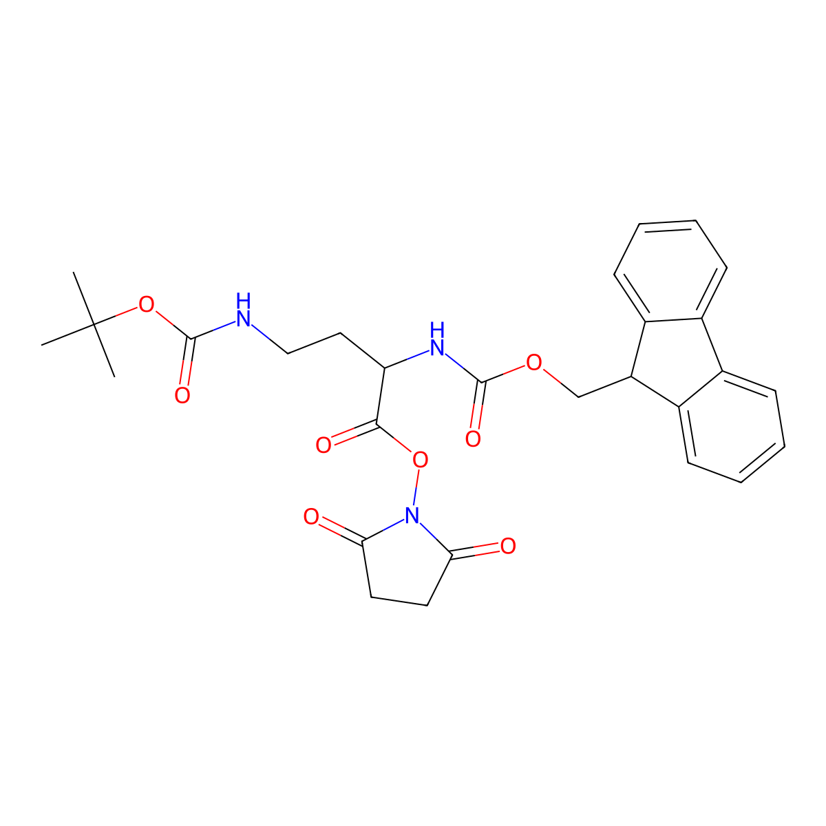 2,5-Dioxopyrrolidin-1-yl (S)-2-((((9H-fluoren-9-yl)methoxy)carbonyl)amino)-4-((tert-butoxycarbonyl)amino)butanoate molecular structure, CAS 2137482-74-5