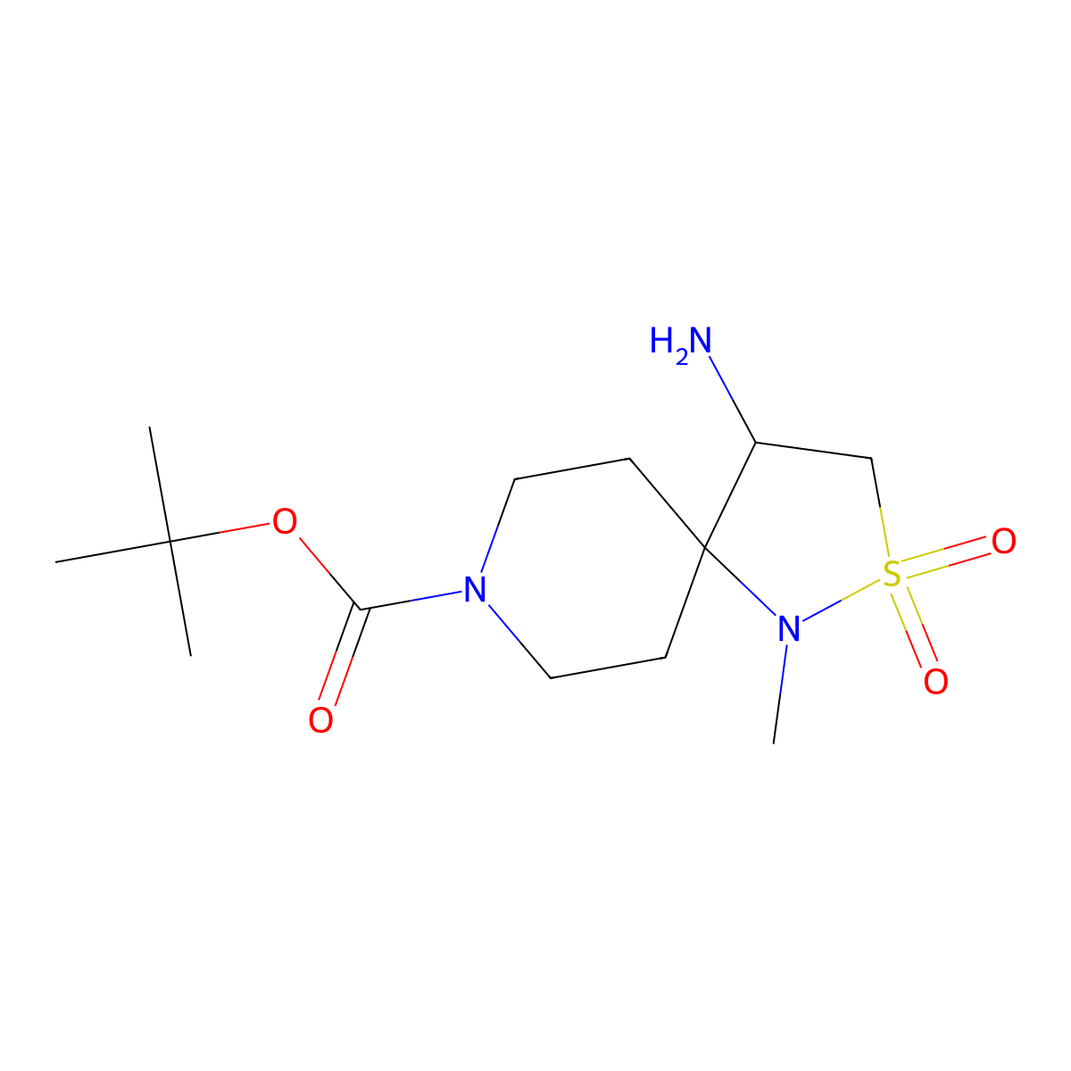 Tert-butyl 4-amino-1-methyl-2,2-dioxo-2lambda6-thia-1,8-diazaspiro[4.5]decane-8-carboxylate molecular structure, CAS 2137485-17-5