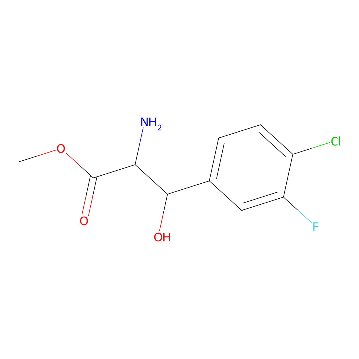 Methyl 2-amino-3-(4-chloro-3-fluorophenyl)-3-hydroxypropanoate molecular structure, CAS 2137485-40-4