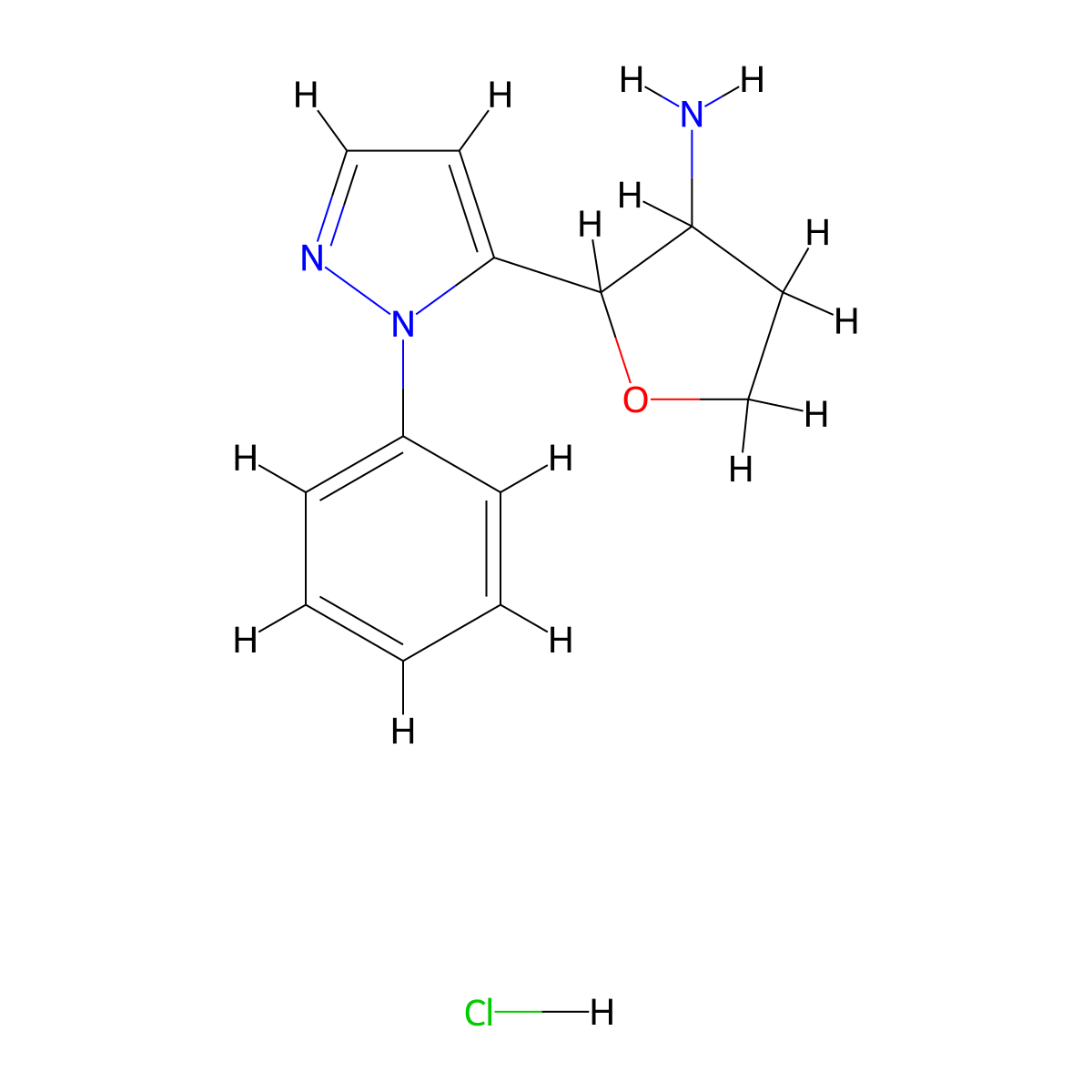 2-(1-phenyl-1H-pyrazol-5-yl)oxolan-3-amine hydrochloride molecular structure, CAS 2137488-48-1