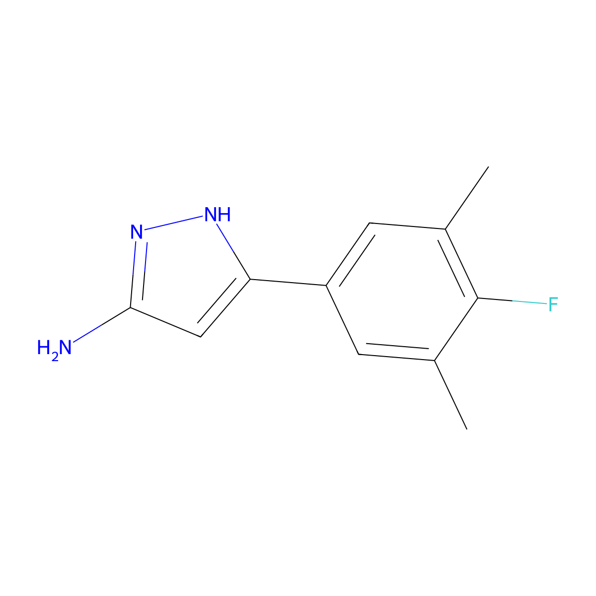 5-(4-fluoro-3,5-dimethylphenyl)-1H-pyrazol-3-amine molecular structure, CAS 2137488-56-1