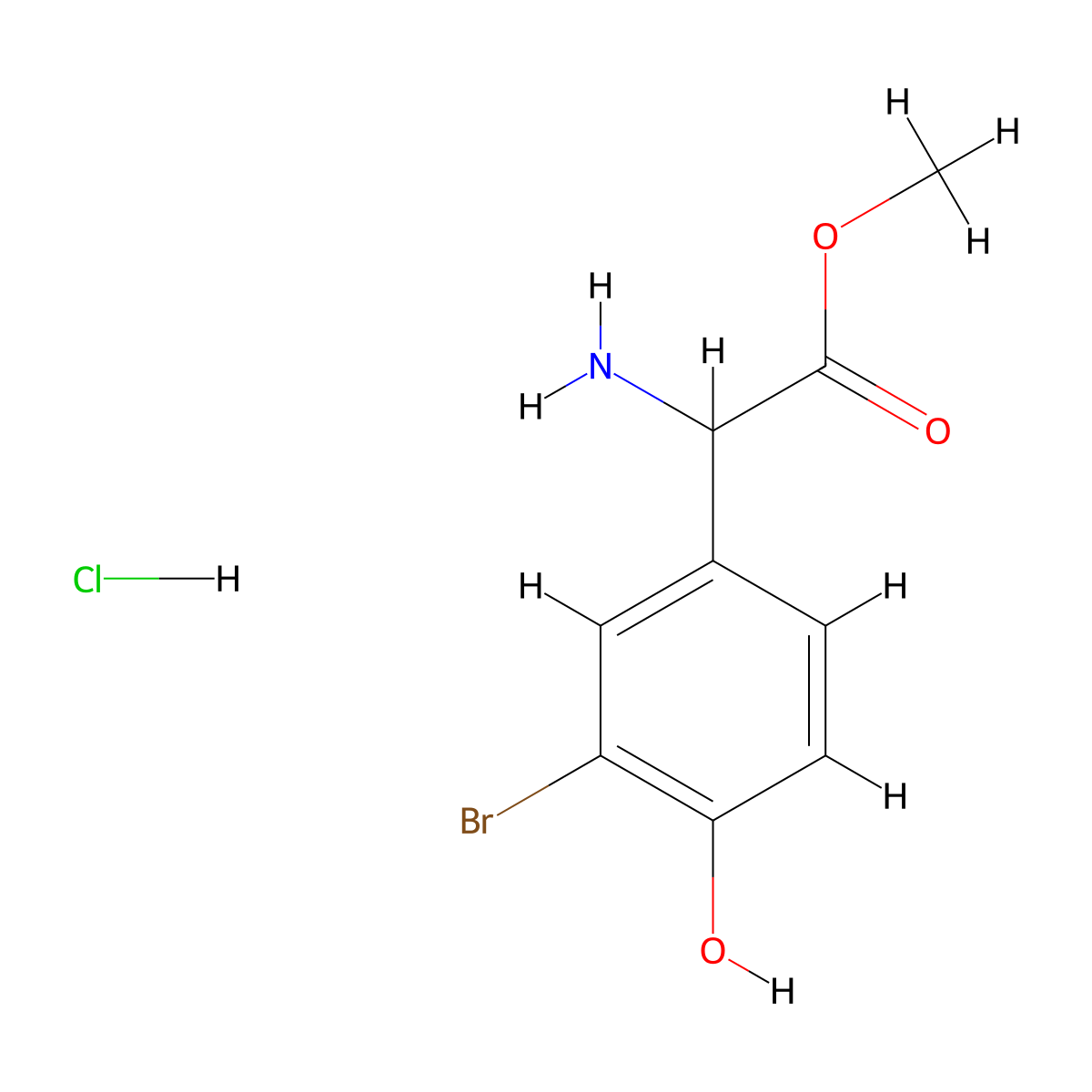 Methyl 2-amino-2-(3-bromo-4-hydroxyphenyl)acetate hydrochloride molecular structure, CAS 2137488-94-7