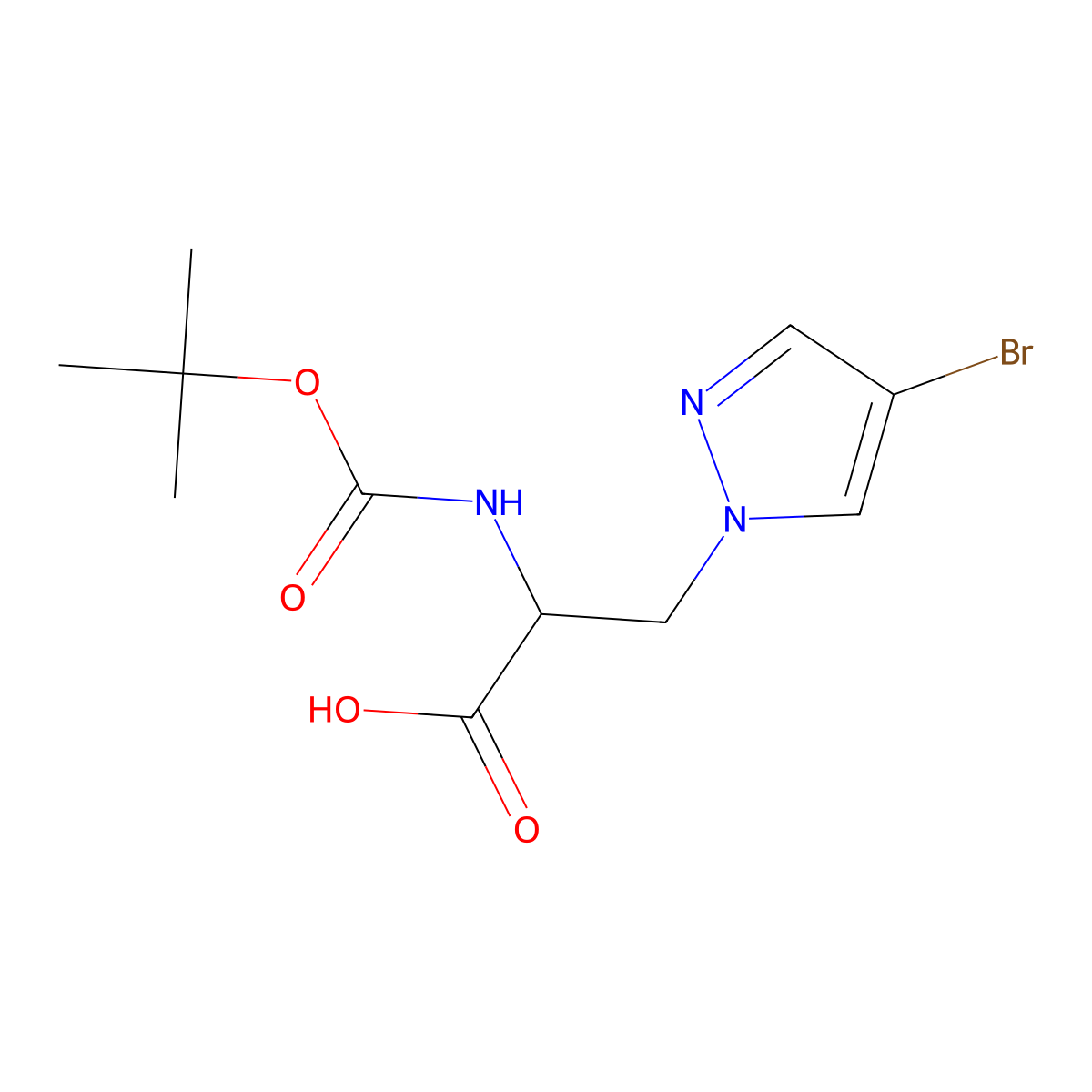 3-(4-bromo-1H-pyrazol-1-yl)-2-{[(tert-butoxy)carbonyl]amino}propanoic acid molecular structure, CAS 2137489-22-4
