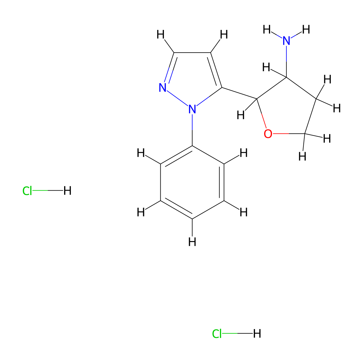2-(1-phenyl-1H-pyrazol-5-yl)oxolan-3-amine dihydrochloride molecular structure, CAS 2137492-33-0