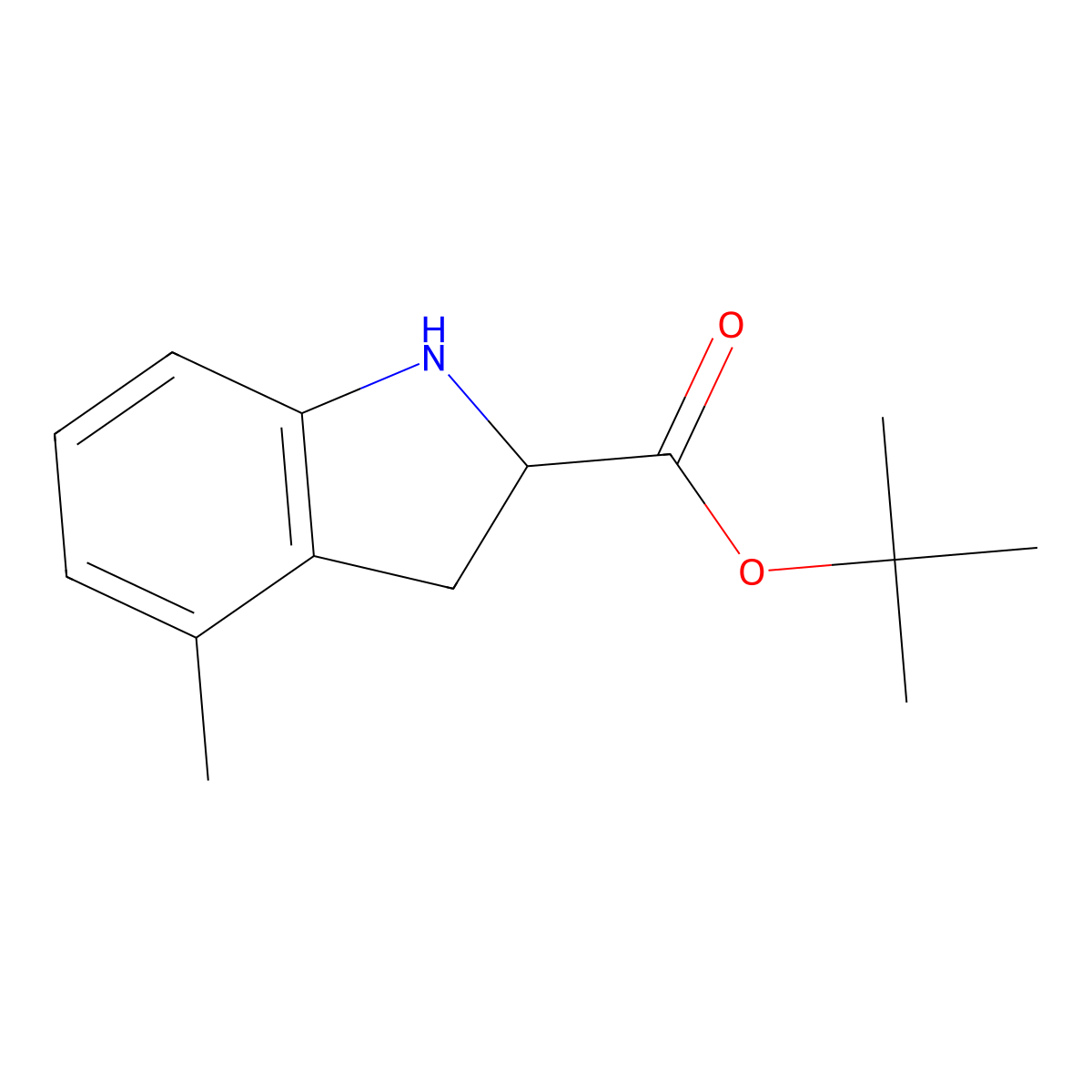 tert-butyl 4-methyl-2,3-dihydro-1H-indole-2-carboxylate molecular structure, CAS 2137493-03-7
