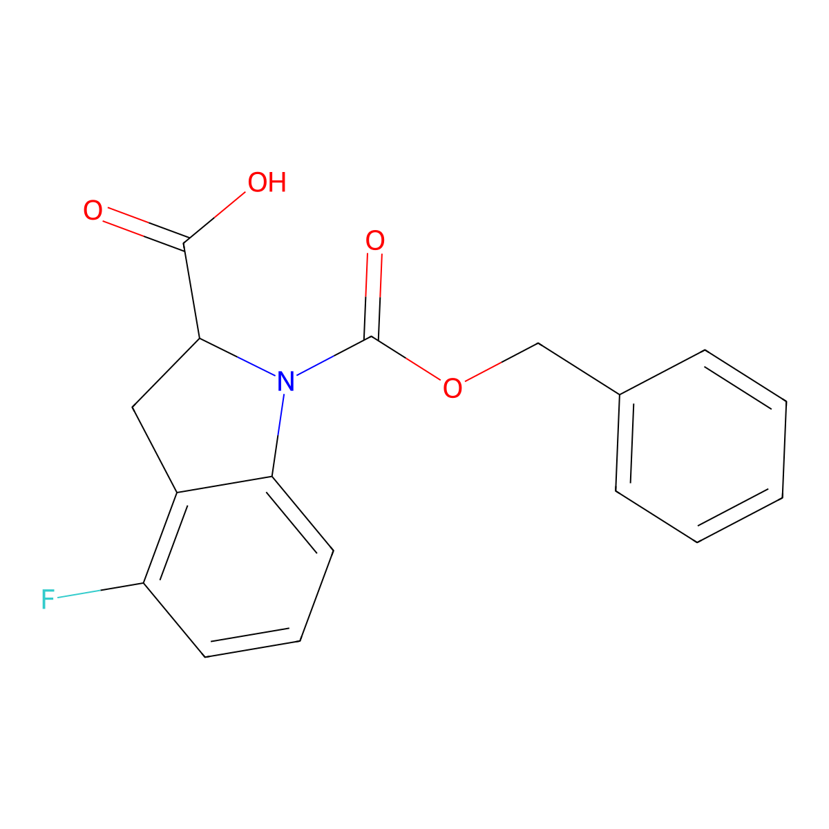 1-[(benzyloxy)carbonyl]-4-fluoro-2,3-dihydro-1H-indole-2-carboxylic acid molecular structure, CAS 2137493-67-3