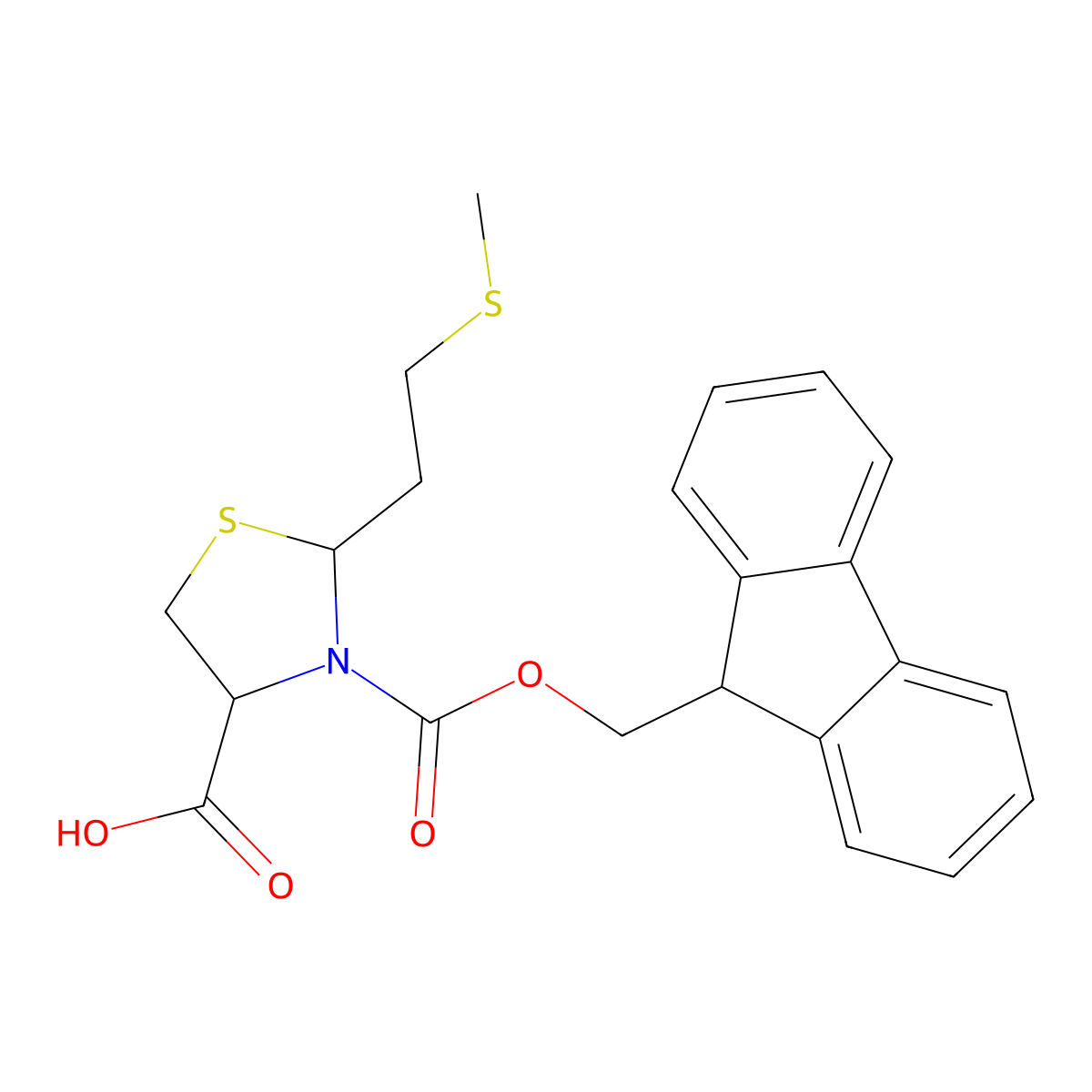 3-{[(9H-fluoren-9-yl)methoxy]carbonyl}-2-[2-(methylsulfanyl)ethyl]-1,3-thiazolidine-4-carboxylic acid molecular structure, CAS 2137493-98-0