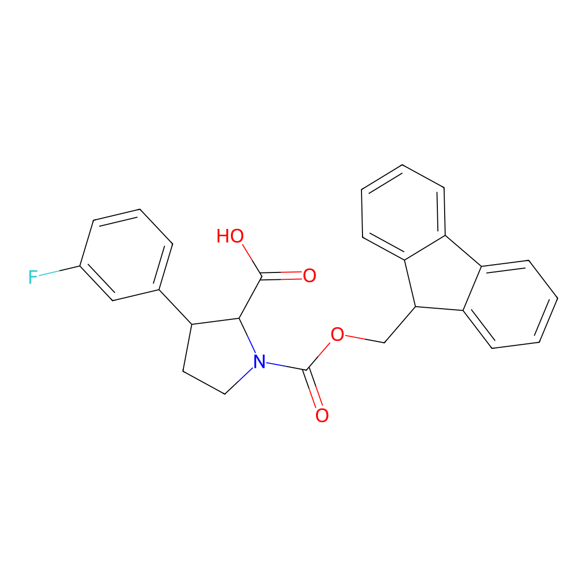 1-{[(9H-fluoren-9-yl)methoxy]carbonyl}-3-(3-fluorophenyl)pyrrolidine-2-carboxylic acid molecular structure, CAS 2137494-06-3