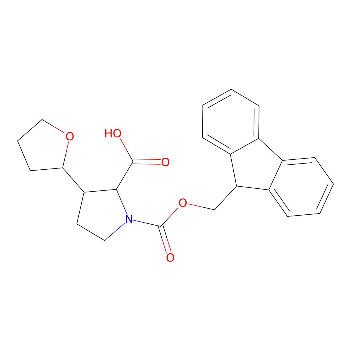1-{[(9H-fluoren-9-yl)methoxy]carbonyl}-3-(oxolan-2-yl)pyrrolidine-2-carboxylic acid molecular structure, CAS 2137503-26-3