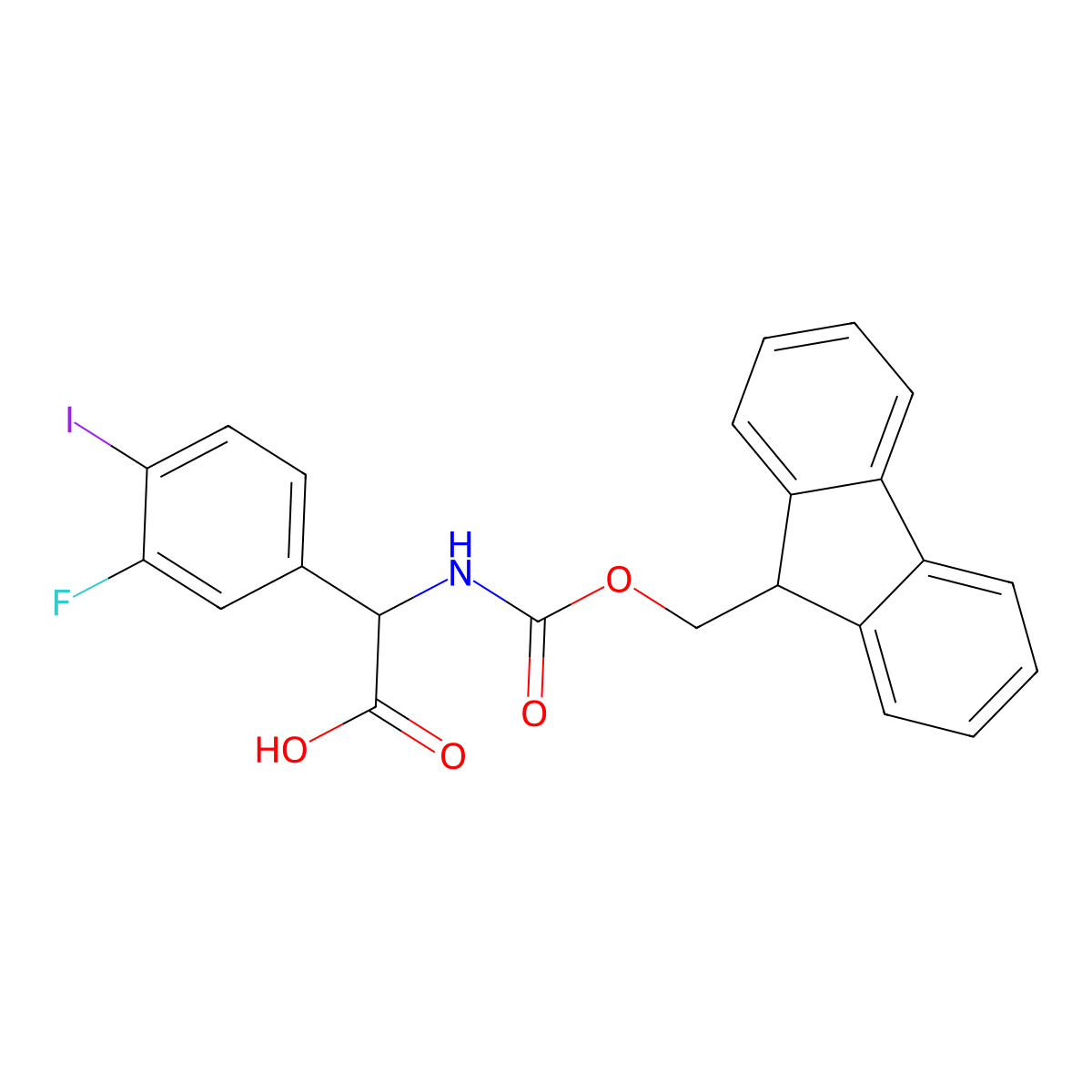 2-((((9H-fluoren-9-yl)methoxy)carbonyl)amino)-2-(3-fluoro-4-iodophenyl)acetic acid molecular structure, CAS 2137503-65-0