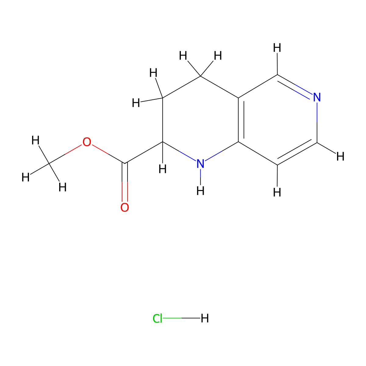 Methyl 1,2,3,4-tetrahydro-1,6-naphthyridine-2-carboxylate hydrochloride molecular structure, CAS 2137505-57-6