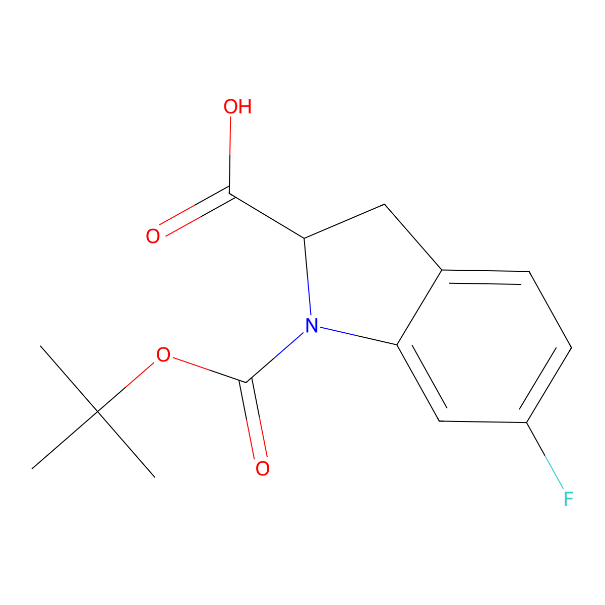 1-Tert-butoxycarbonyl-6-fluoro-indoline-2-carboxylic acid molecular structure, CAS 2137506-47-7