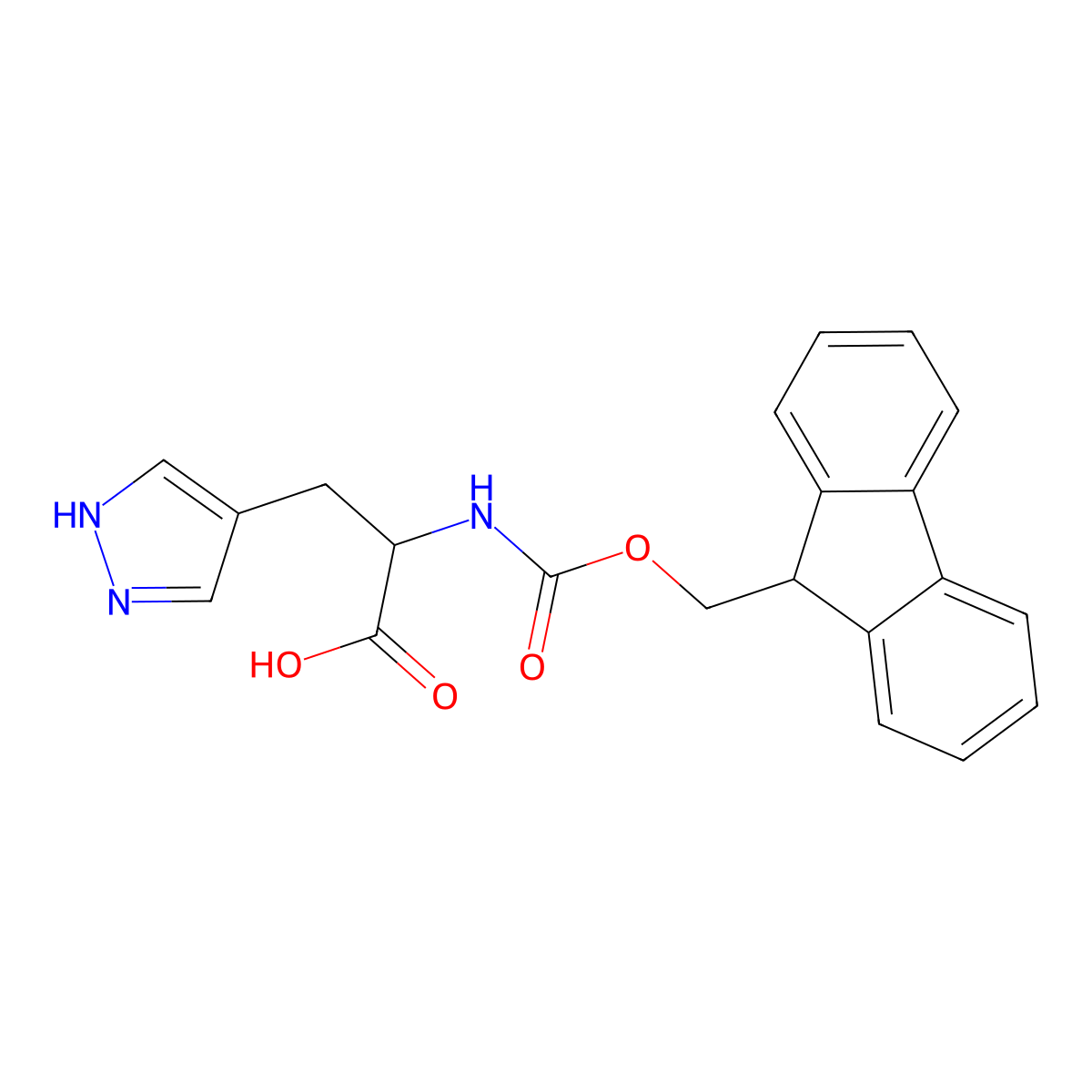 2-({[(9H-fluoren-9-yl)methoxy]carbonyl}amino)-3-(1H-pyrazol-4-yl)propanoic acid molecular structure, CAS 2137506-53-5