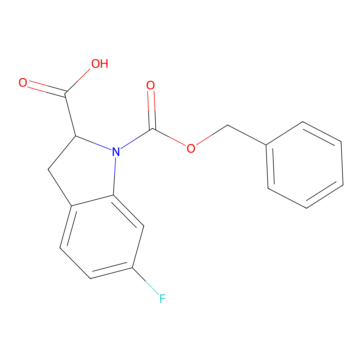 1-[(benzyloxy)carbonyl]-6-fluoro-2,3-dihydro-1H-indole-2-carboxylic acid molecular structure, CAS 2137506-56-8