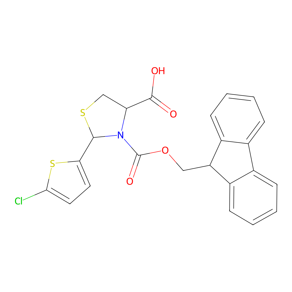 2-(5-chlorothiophen-2-yl)-3-{[(9H-fluoren-9-yl)methoxy]carbonyl}-1,3-thiazolidine-4-carboxylic acid molecular structure, CAS 2137507-36-7