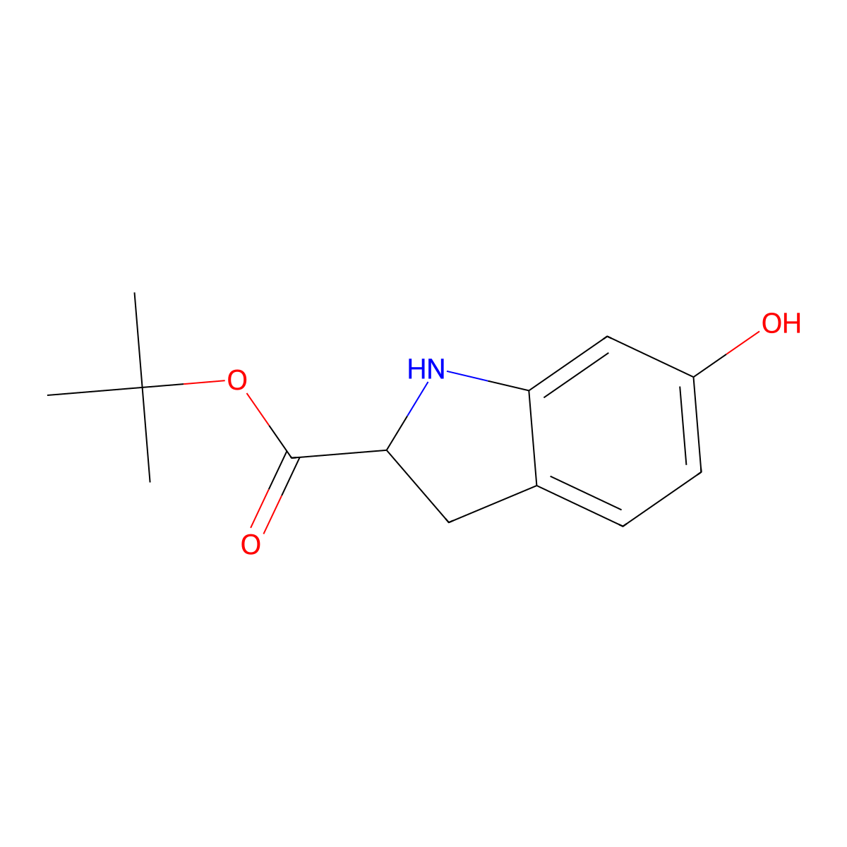 tert-butyl 6-hydroxy-2,3-dihydro-1H-indole-2-carboxylate molecular structure, CAS 2137509-42-1