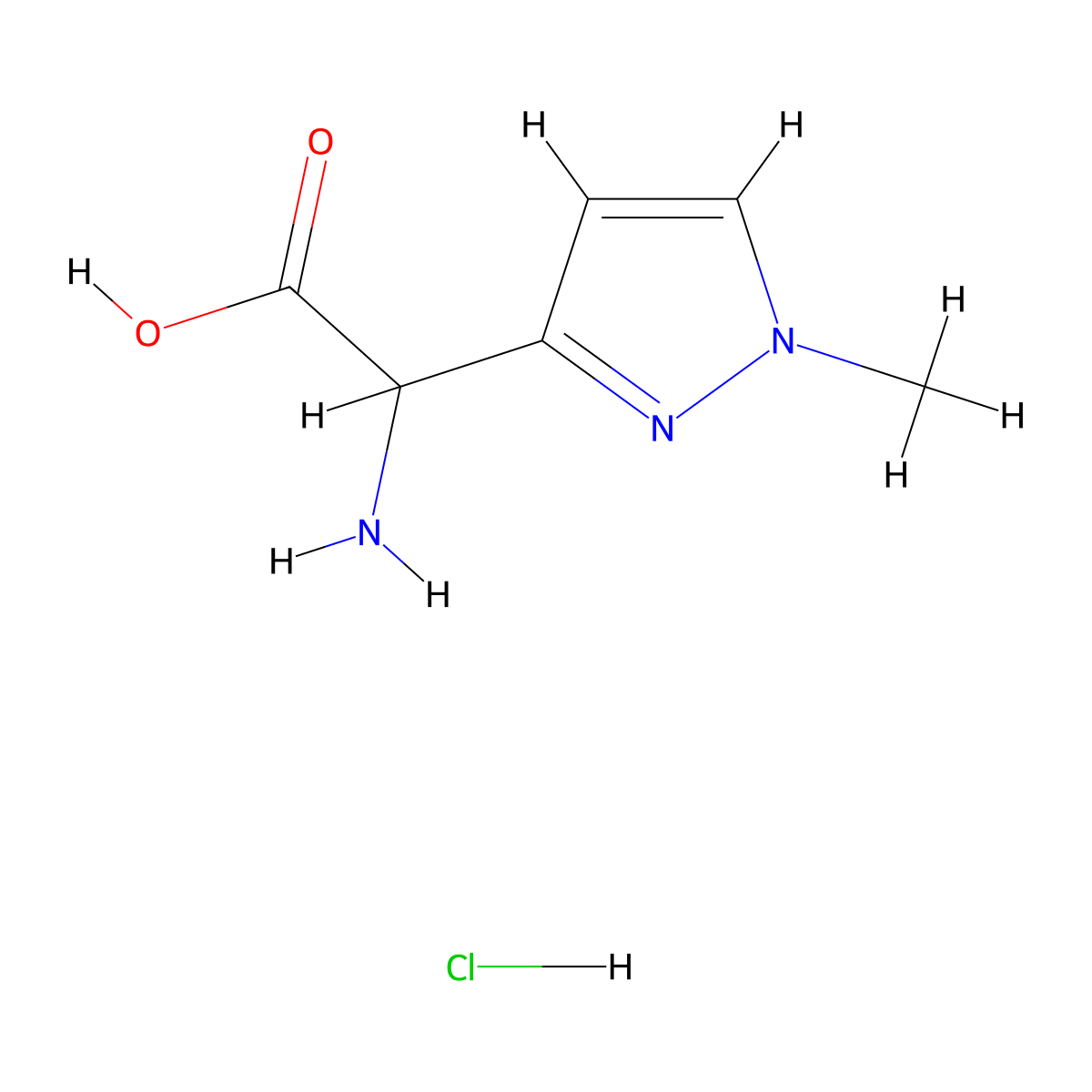 2-amino-2-(1-methyl-1H-pyrazol-3-yl)acetic acid hydrochloride molecular structure, CAS 2137510-85-9