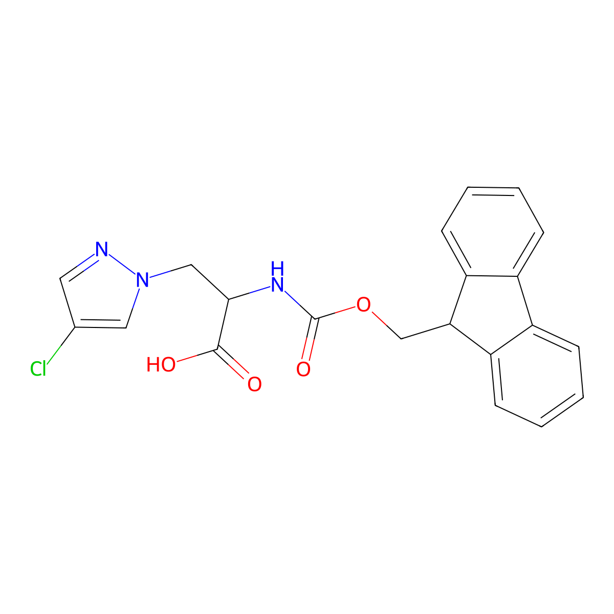 3-(4-chloro-1H-pyrazol-1-yl)-2-({[(9H-fluoren-9-yl)methoxy]carbonyl}amino)propanoic acid molecular structure, CAS 2137517-20-3