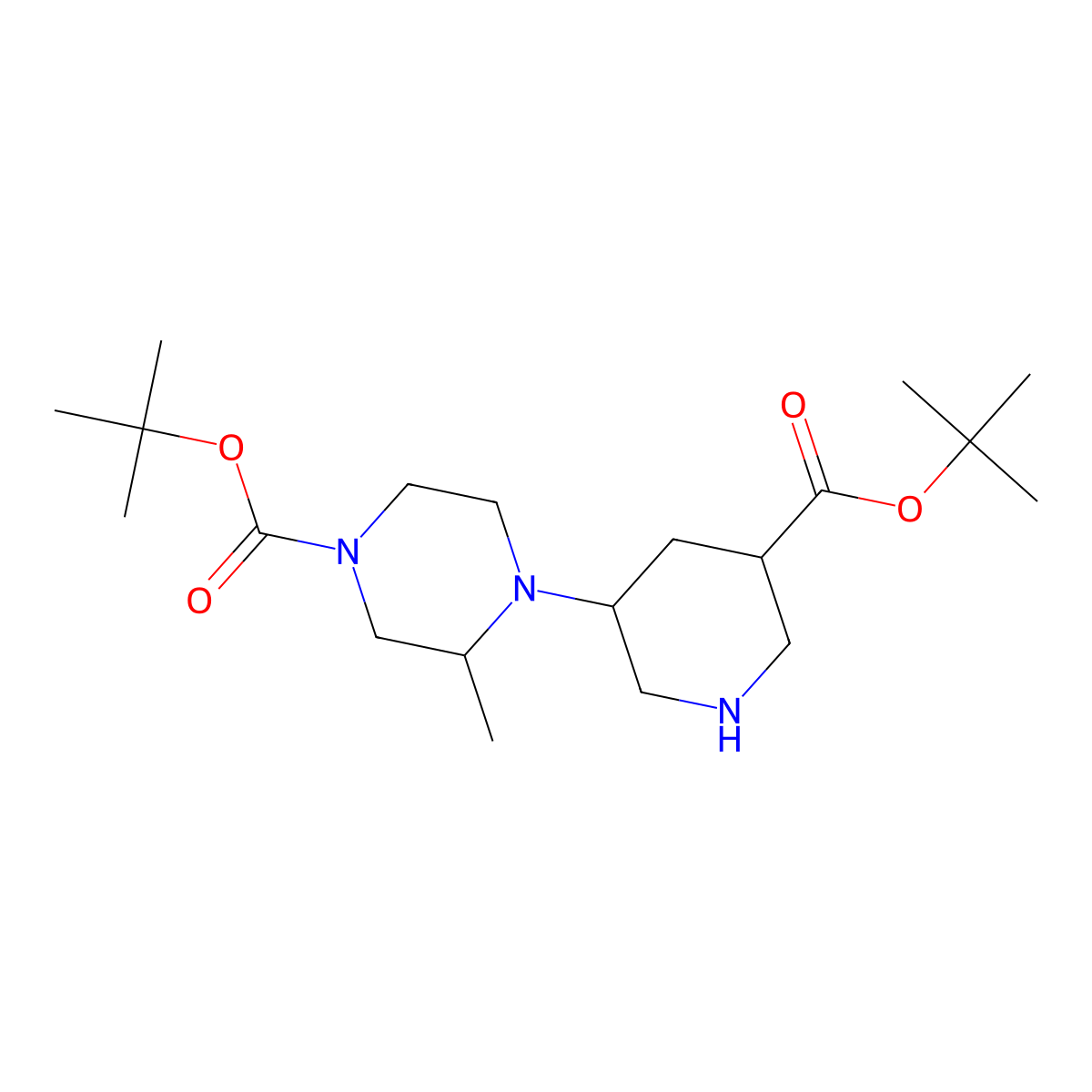 Tert-butyl 4-{5-[(tert-butoxy)carbonyl]piperidin-3-yl}-3-methylpiperazine-1-carboxylate molecular structure, CAS 2137519-10-7