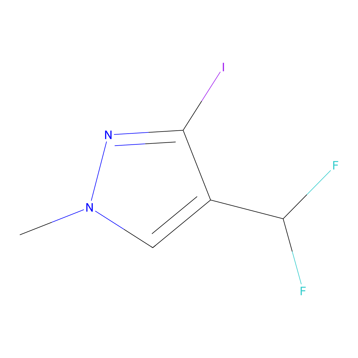 4-(difluoromethyl)-3-iodo-1-methyl-1H-pyrazole molecular structure, CAS 2137519-48-1