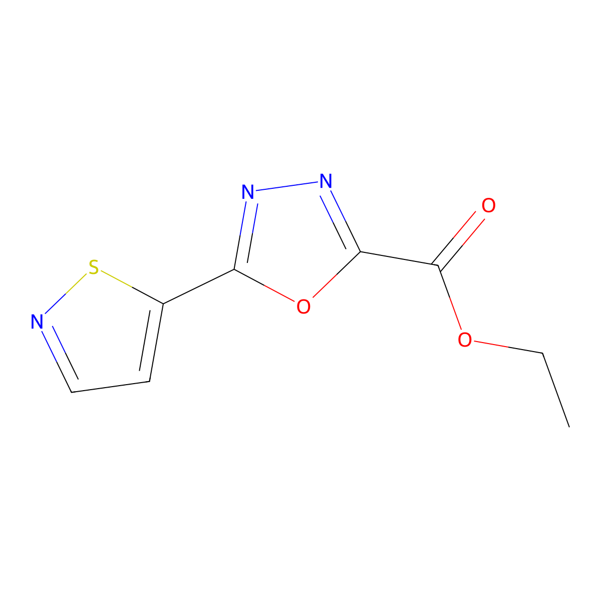 Ethyl 5-(1,2-thiazol-5-yl)-1,3,4-oxadiazole-2-carboxylate molecular structure, CAS 2137530-47-1