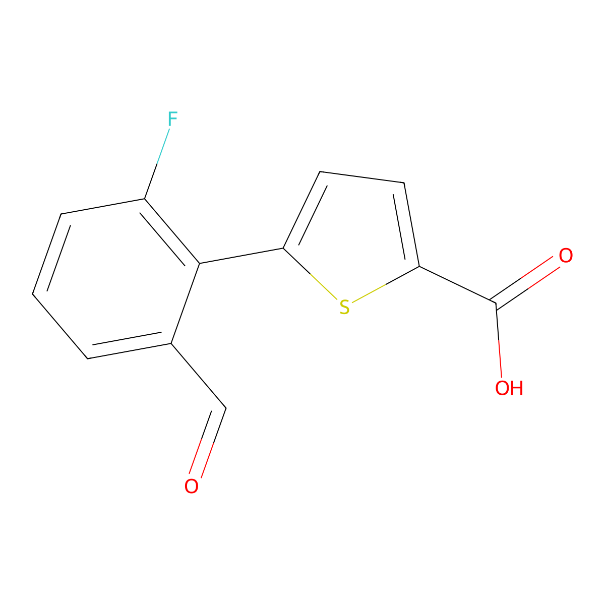 5-(2-Fluoro-6-formylphenyl)thiophene-2-carboxylic acid molecular structure, CAS 2137534-95-1
