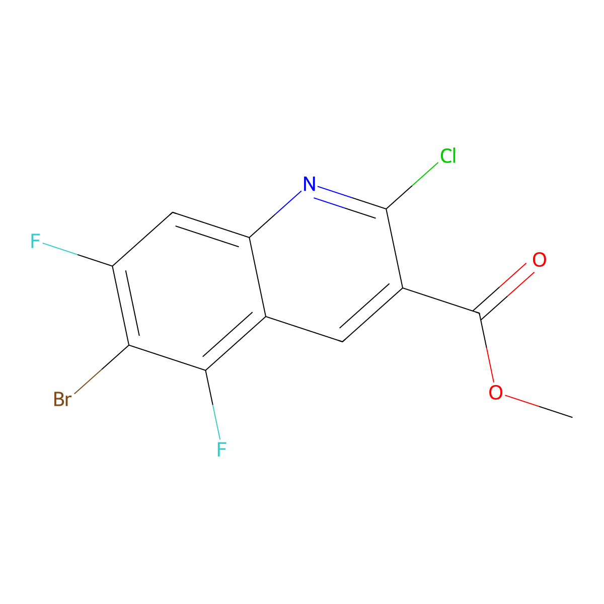 Methyl 6-bromo-2-chloro-5,7-difluoroquinoline-3-carboxylate molecular structure, CAS 2137535-76-1