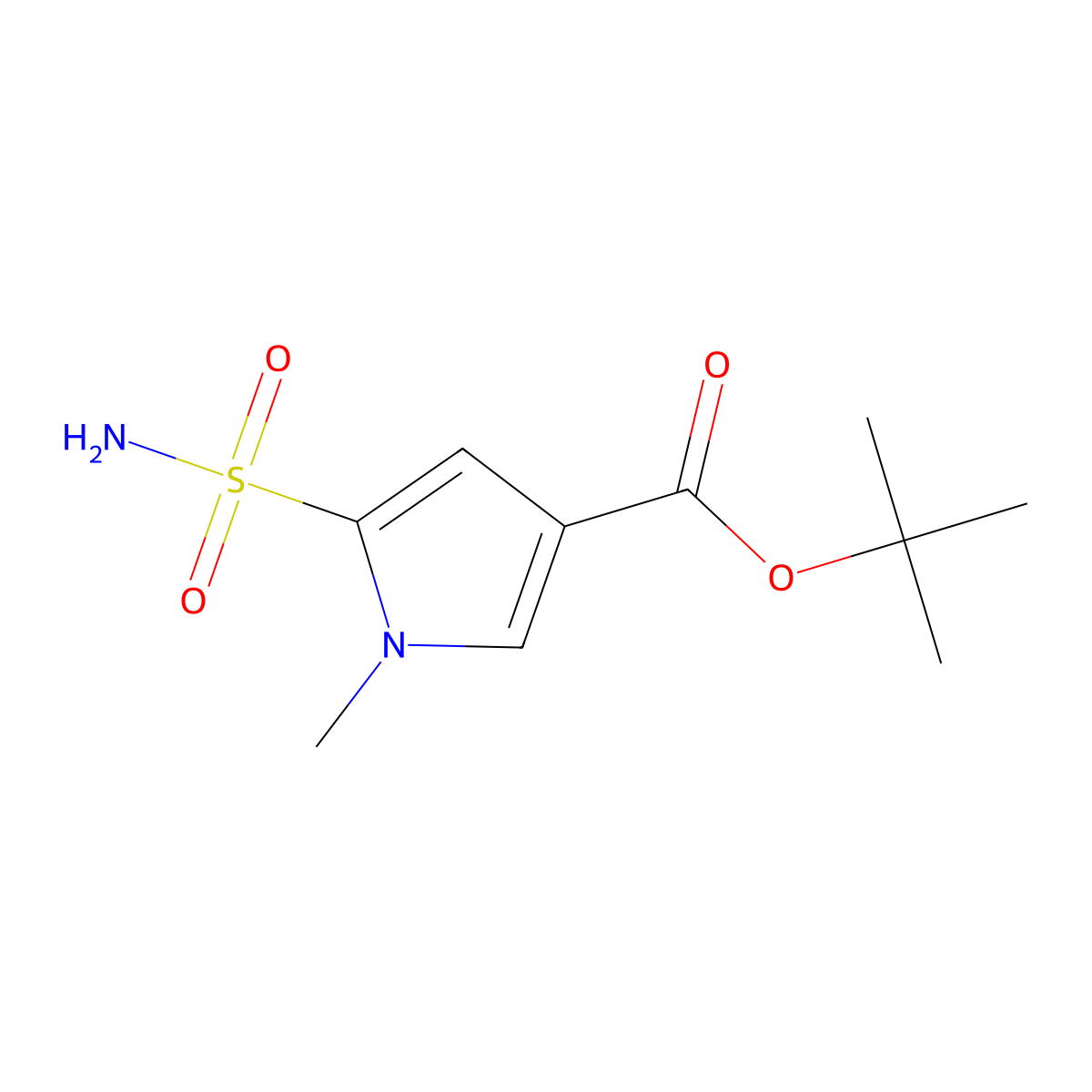 tert-butyl 1-methyl-5-sulfamoyl-1H-pyrrole-3-carboxylate molecular structure, CAS 2137536-17-3