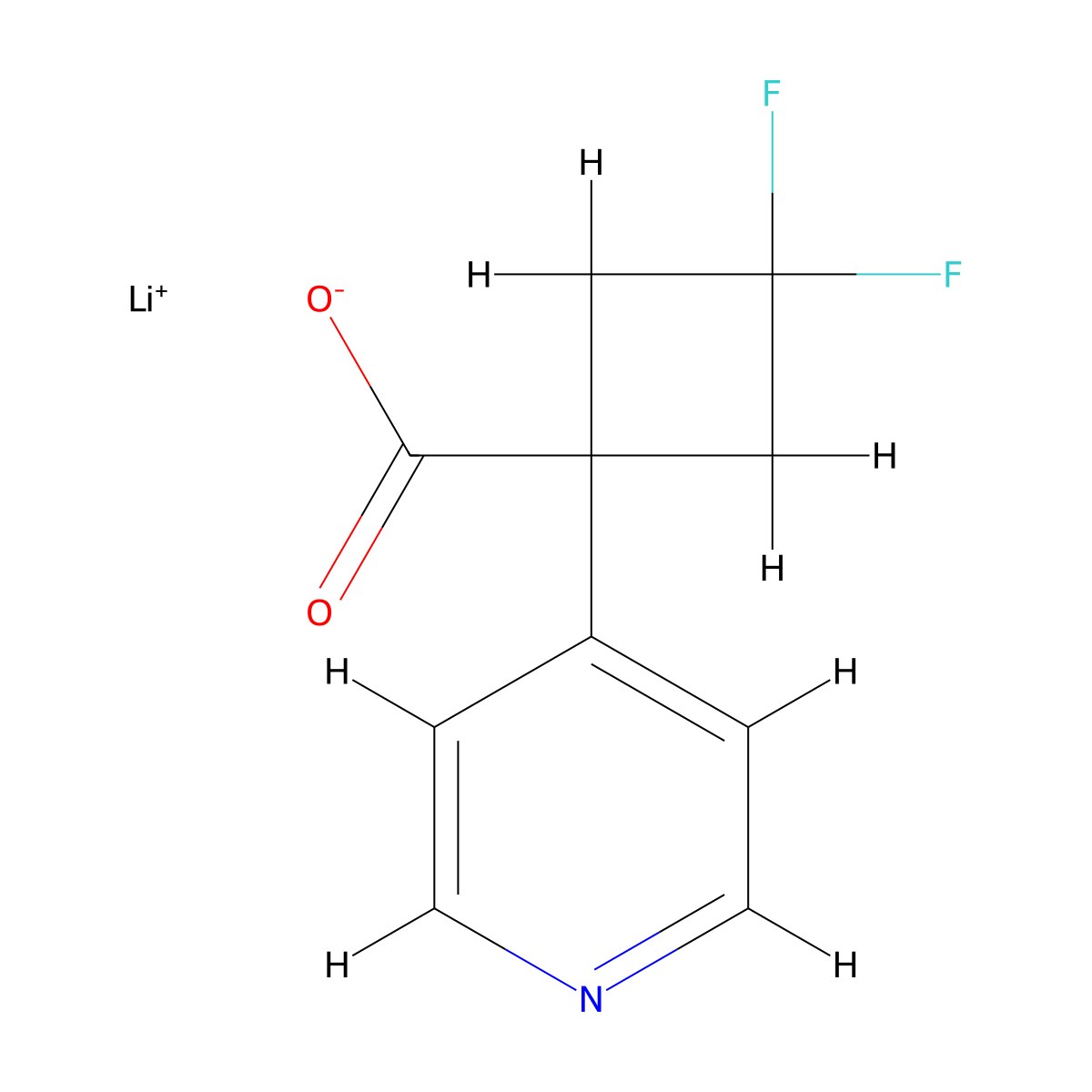 Lithium(1+) ion 3,3-difluoro-1-(pyridin-4-yl)cyclobutane-1-carboxylate molecular structure, CAS 2137536-67-3