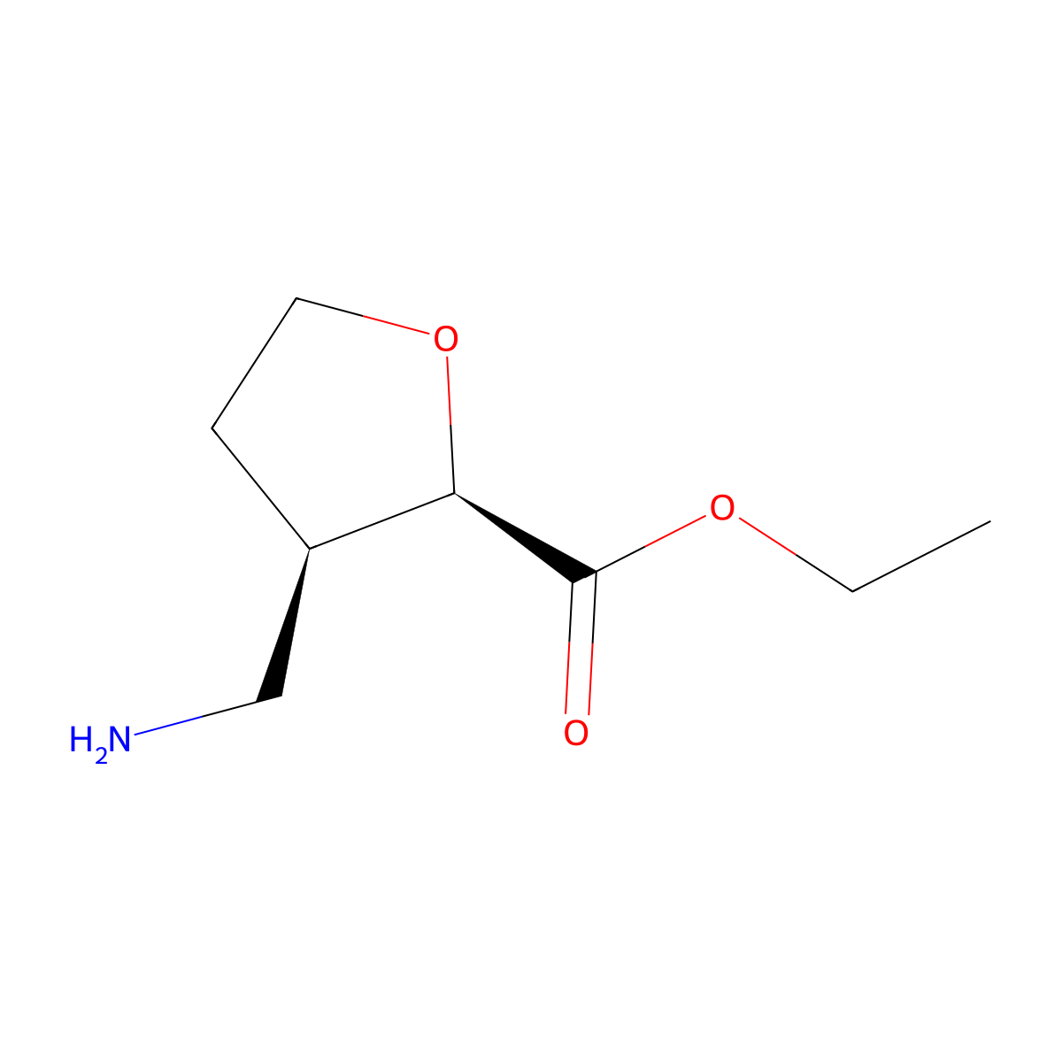rac-ethyl (2R,3R)-3-(aminomethyl)oxolane-2-carboxylate molecular structure, CAS 2137537-85-8