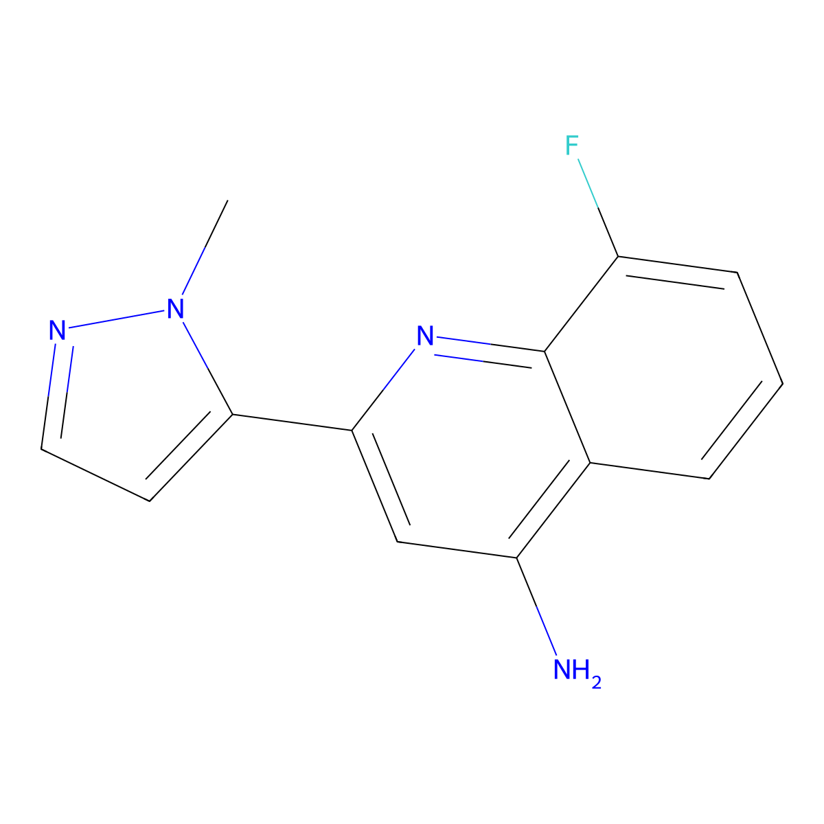 8-fluoro-2-(1-methyl-1H-pyrazol-5-yl)quinolin-4-amine molecular structure, CAS 2137538-23-7