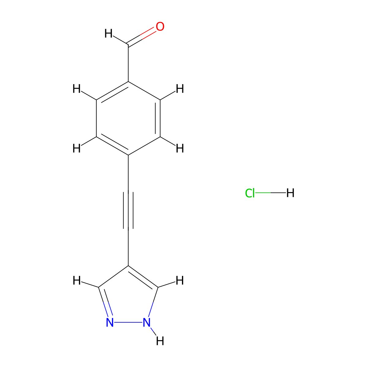 4-[2-(1H-pyrazol-4-yl)ethynyl]benzaldehyde hydrochloride molecular structure, CAS 2137539-14-9
