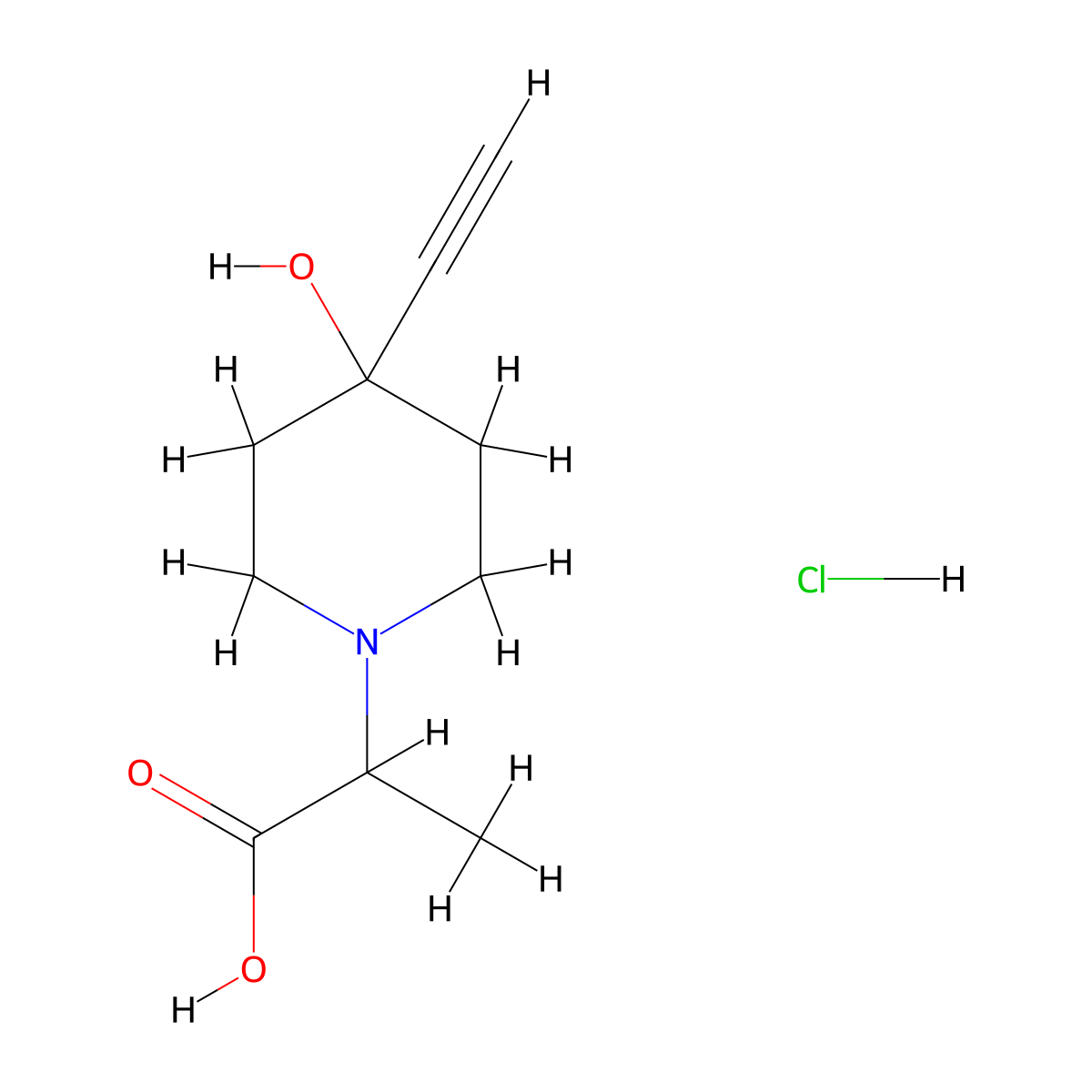 2-(4-Ethynyl-4-hydroxypiperidin-1-yl)propanoic acid hydrochloride molecular structure, CAS 2137539-77-4