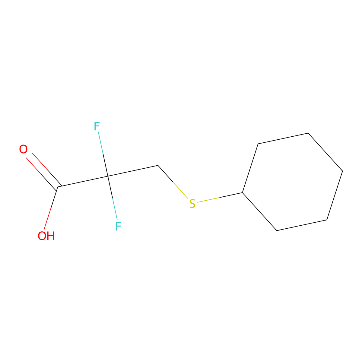 3-(Cyclohexylsulfanyl)-2,2-difluoropropanoic acid molecular structure, CAS 2137540-22-6
