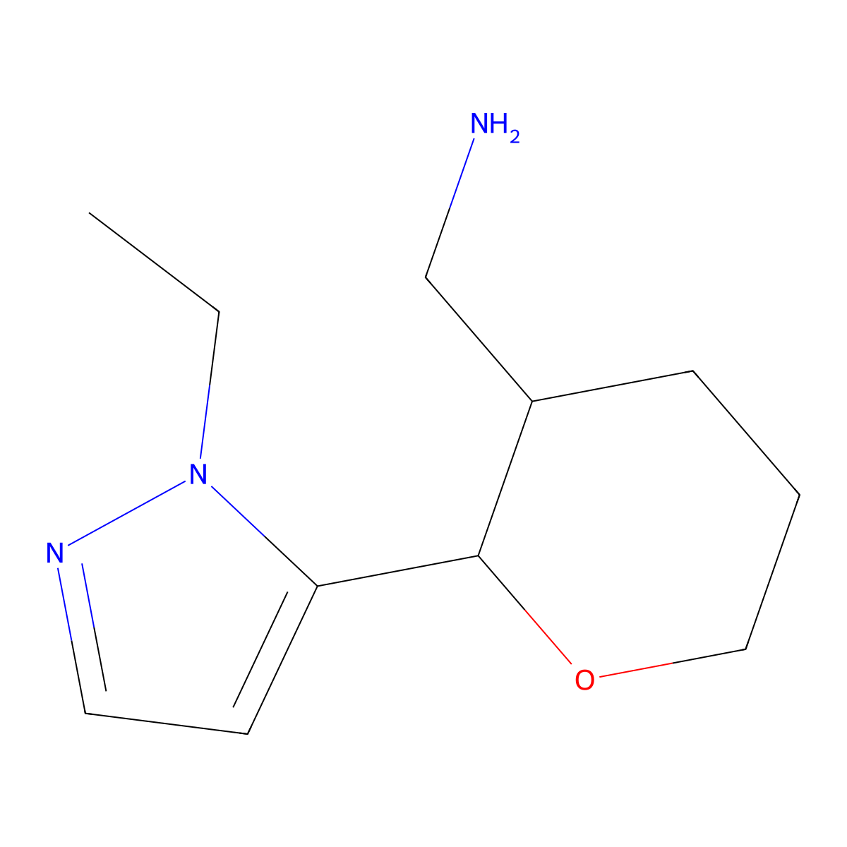 [2-(1-ethyl-1H-pyrazol-5-yl)oxan-3-yl]methanamine molecular structure, CAS 2137541-55-8