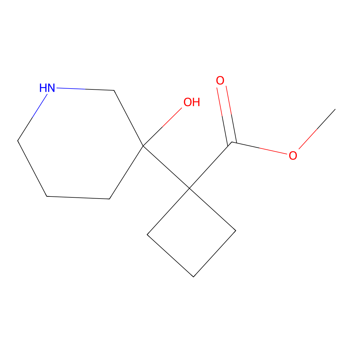 Methyl 1-(3-hydroxypiperidin-3-yl)cyclobutane-1-carboxylate molecular structure, CAS 2137542-24-4