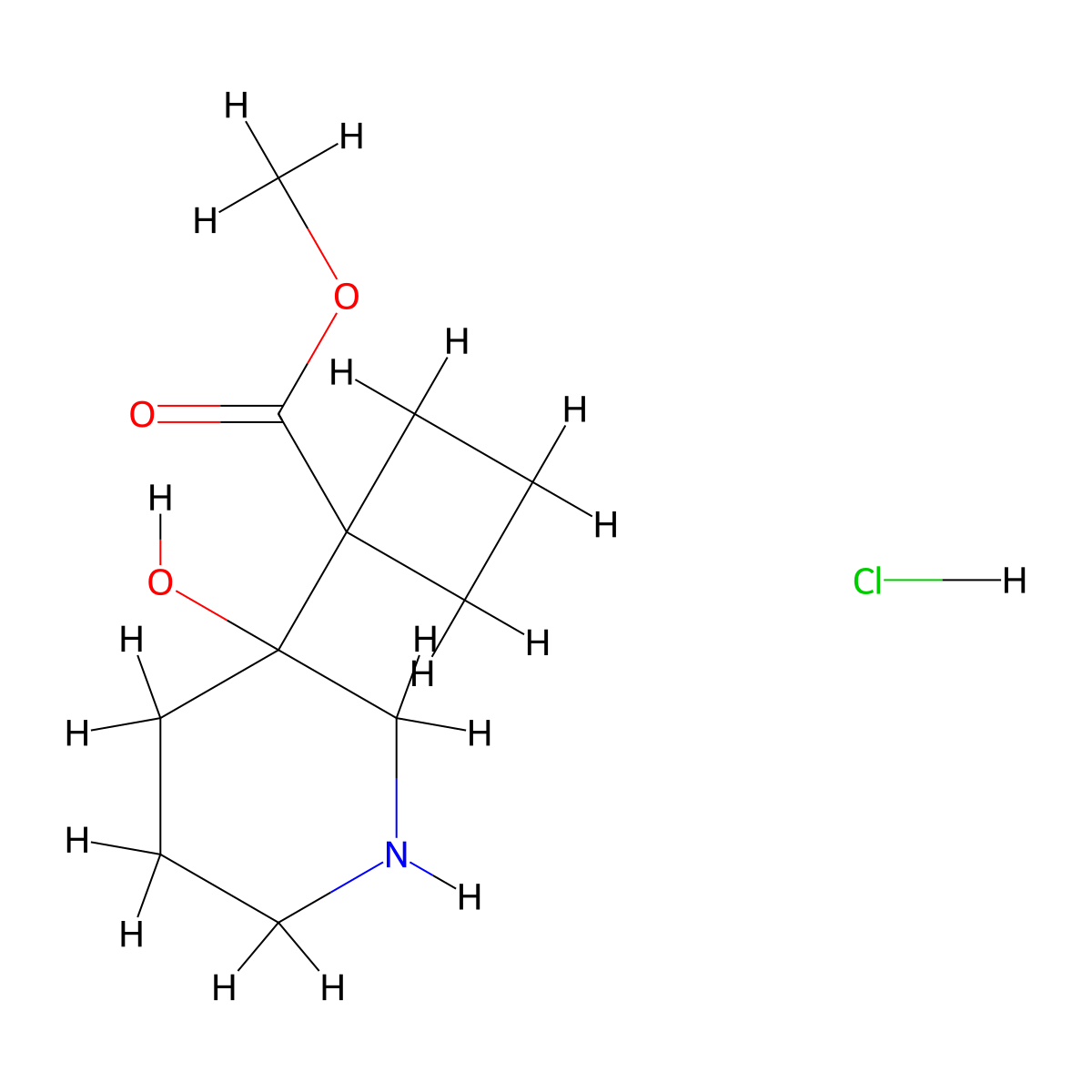 Methyl 1-(3-hydroxypiperidin-3-yl)cyclobutane-1-carboxylate hydrochloride molecular structure, CAS 2137542-25-5