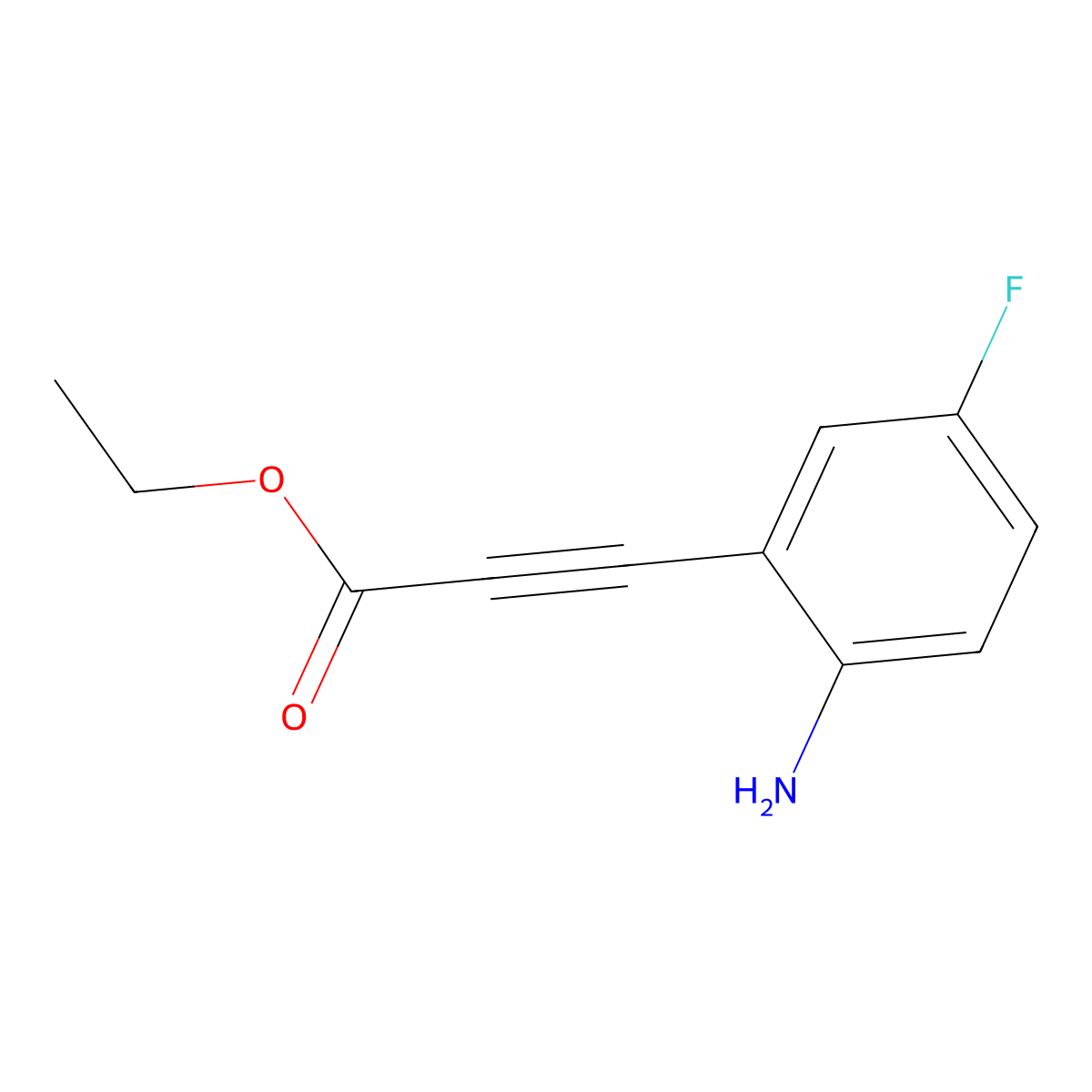 Ethyl 3-(2-amino-5-fluorophenyl)prop-2-ynoate molecular structure, CAS 2137545-35-6