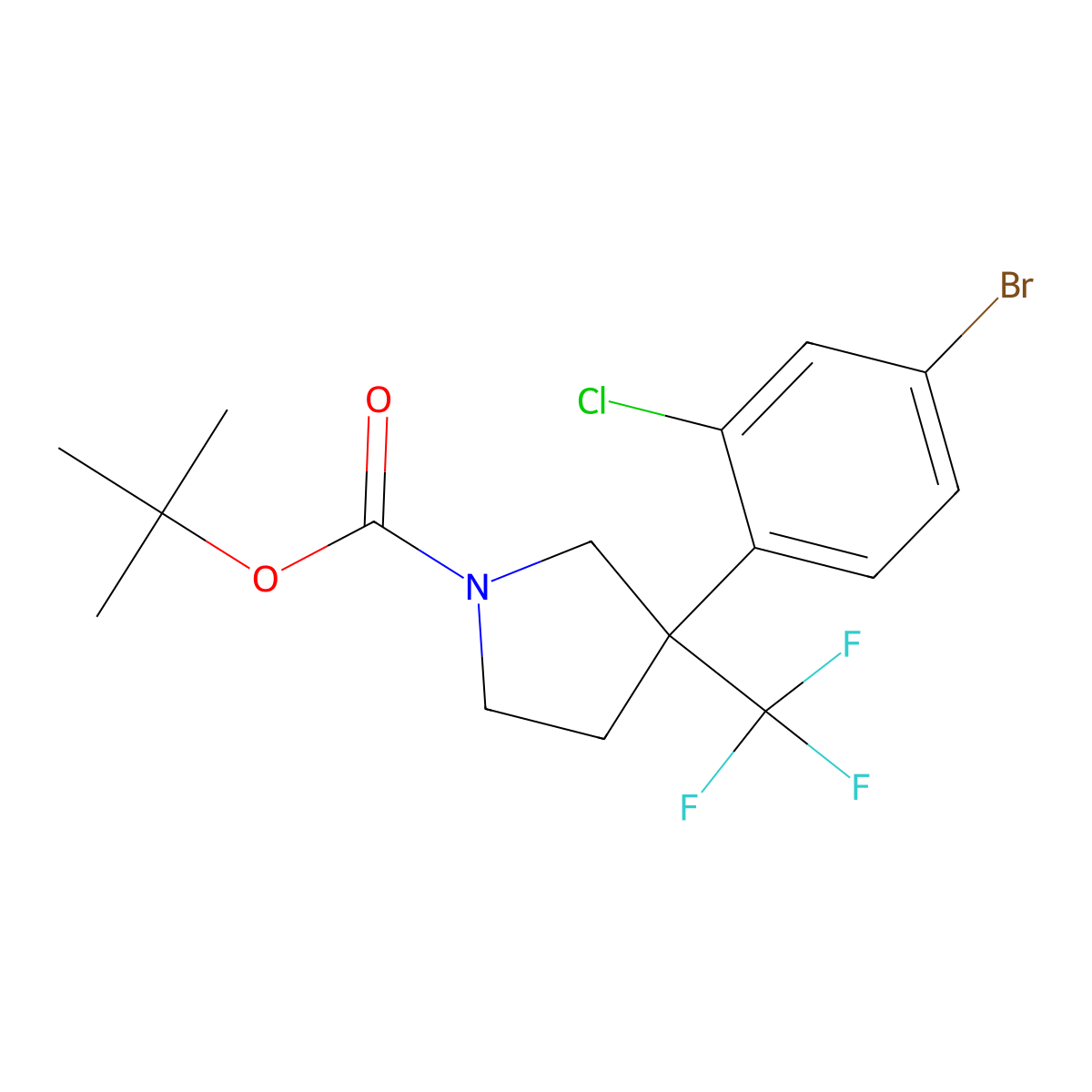 Tert-butyl 3-(4-bromo-2-chlorophenyl)-3-(trifluoromethyl)pyrrolidine-1-carboxylate molecular structure, CAS 2137546-26-8