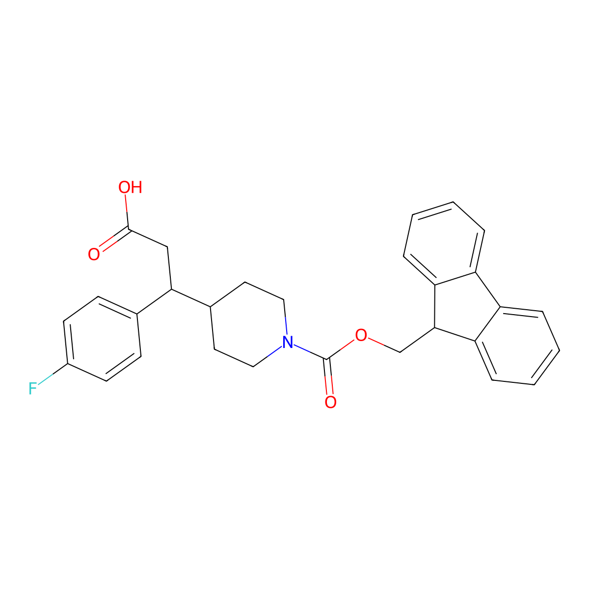 3-(1-(((9H-fluoren-9-yl)methoxy)carbonyl)piperidin-4-yl)-3-(4-fluorophenyl)propanoic acid molecular structure, CAS 2137546-39-3