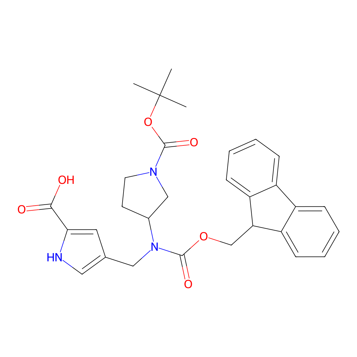 4-[({1-[(tert-butoxy)carbonyl]pyrrolidin-3-yl}({[(9H-fluoren-9-yl)methoxy]carbonyl})amino)methyl]-1H-pyrrole-2-carboxylic acid molecular structure, CAS 2137548-68-4