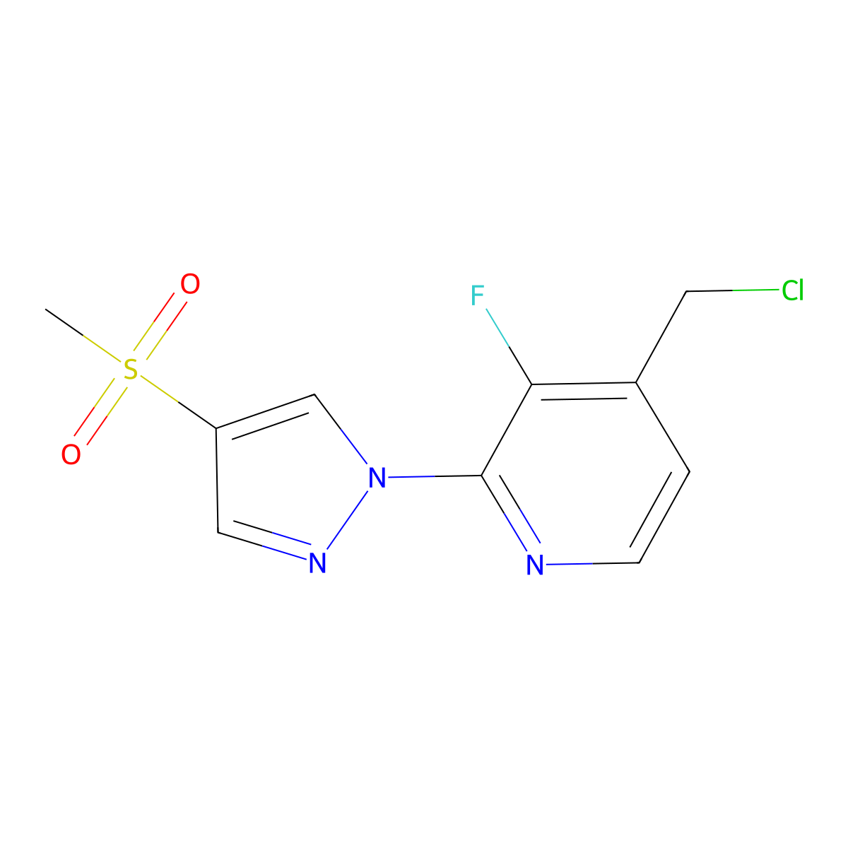 4-(chloromethyl)-3-fluoro-2-(4-methanesulfonyl-1H-pyrazol-1-yl)pyridine molecular structure, CAS 2137558-21-3