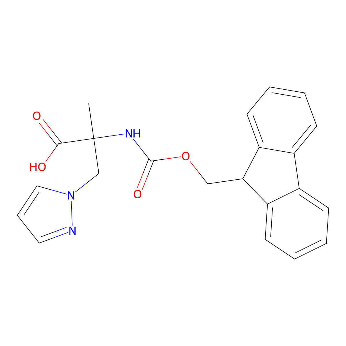 2-({[(9H-fluoren-9-yl)methoxy]carbonyl}amino)-2-methyl-3-(1H-pyrazol-1-yl)propanoic acid molecular structure, CAS 2137559-45-4