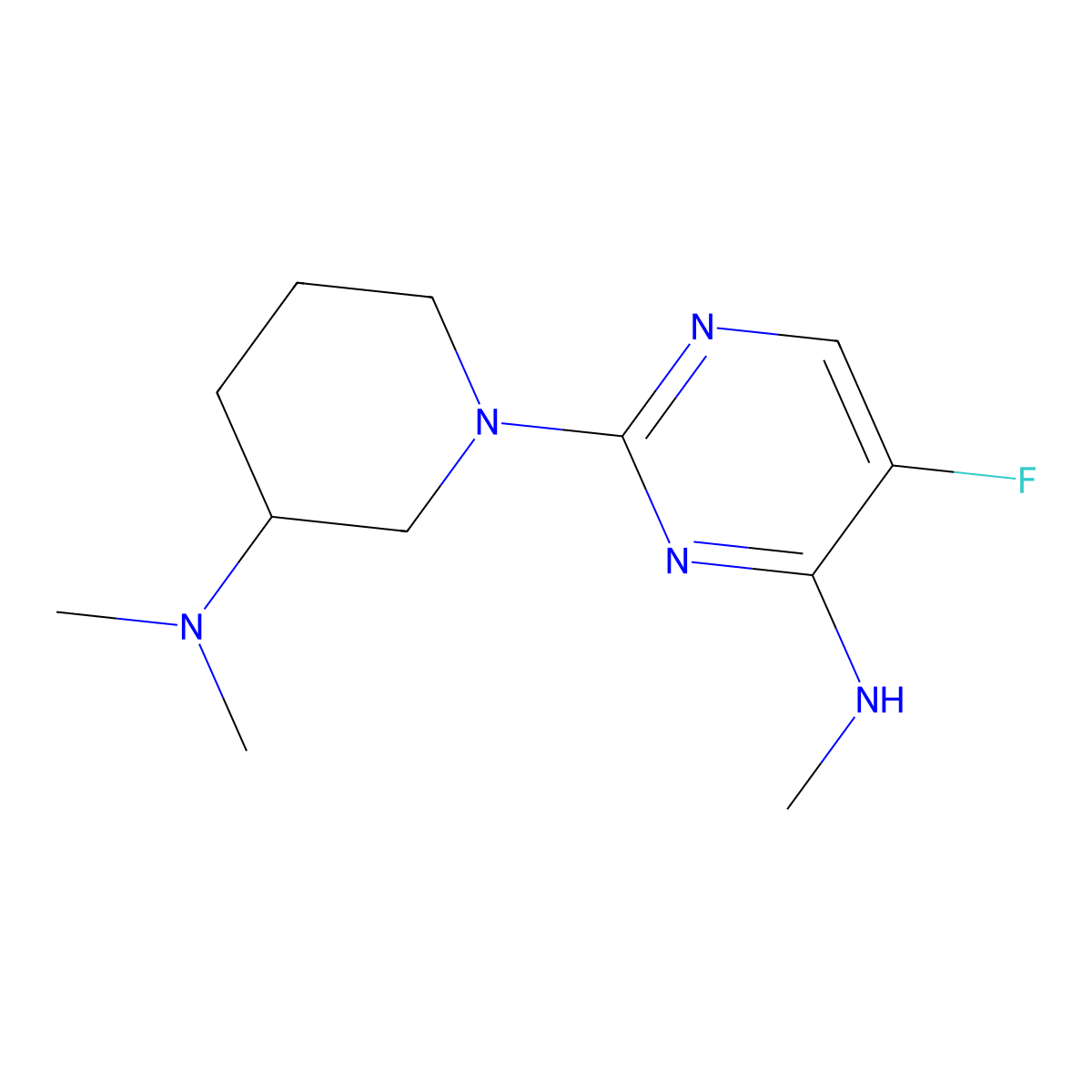 2-[3-(Dimethylamino)piperidin-1-yl]-5-fluoro-N-methylpyrimidin-4-amine molecular structure, CAS 2137559-83-0