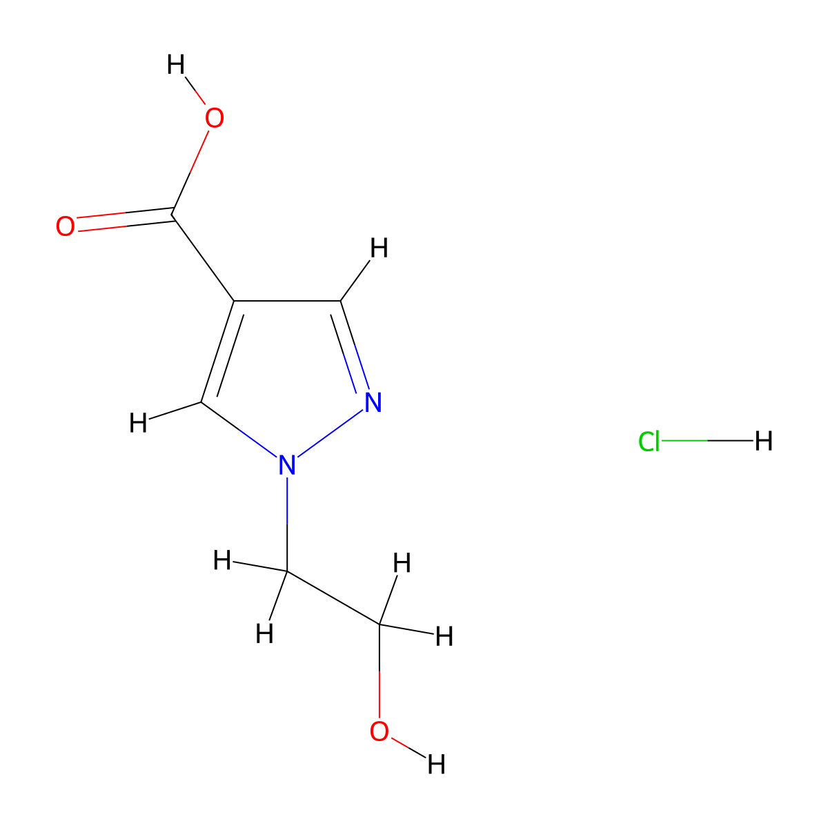 1-(2-hydroxyethyl)-1H-pyrazole-4-carboxylic acid hydrochloride molecular structure, CAS 2137560-12-2
