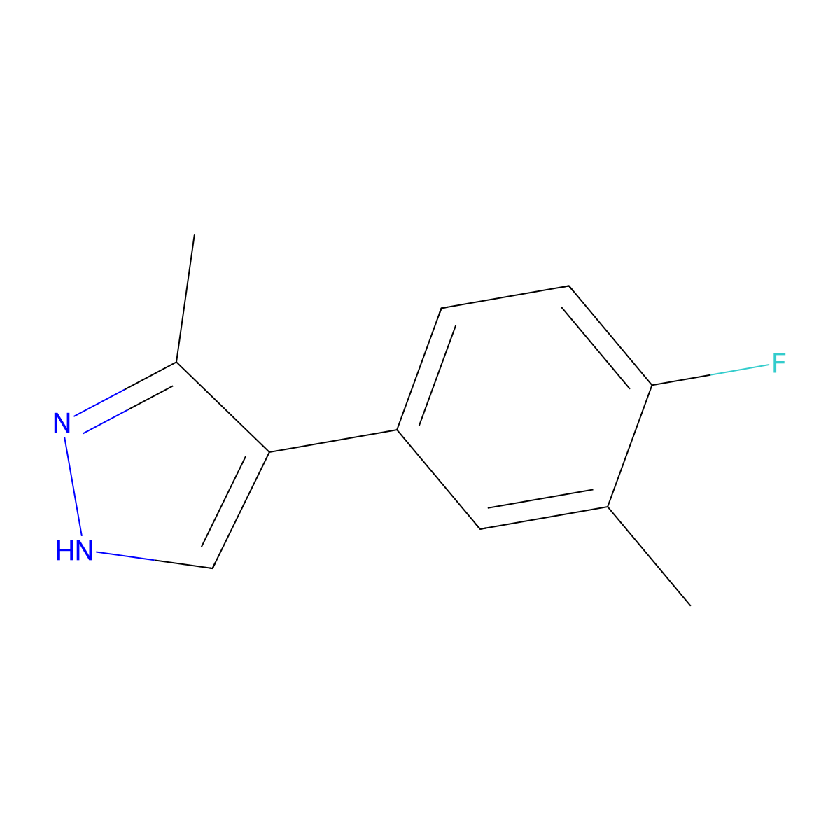 4-(4-fluoro-3-methylphenyl)-3-methyl-1H-pyrazole molecular structure, CAS 2137563-59-6