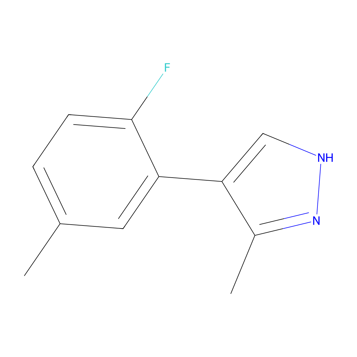 4-(2-fluoro-5-methylphenyl)-3-methyl-1H-pyrazole molecular structure, CAS 2137563-65-4